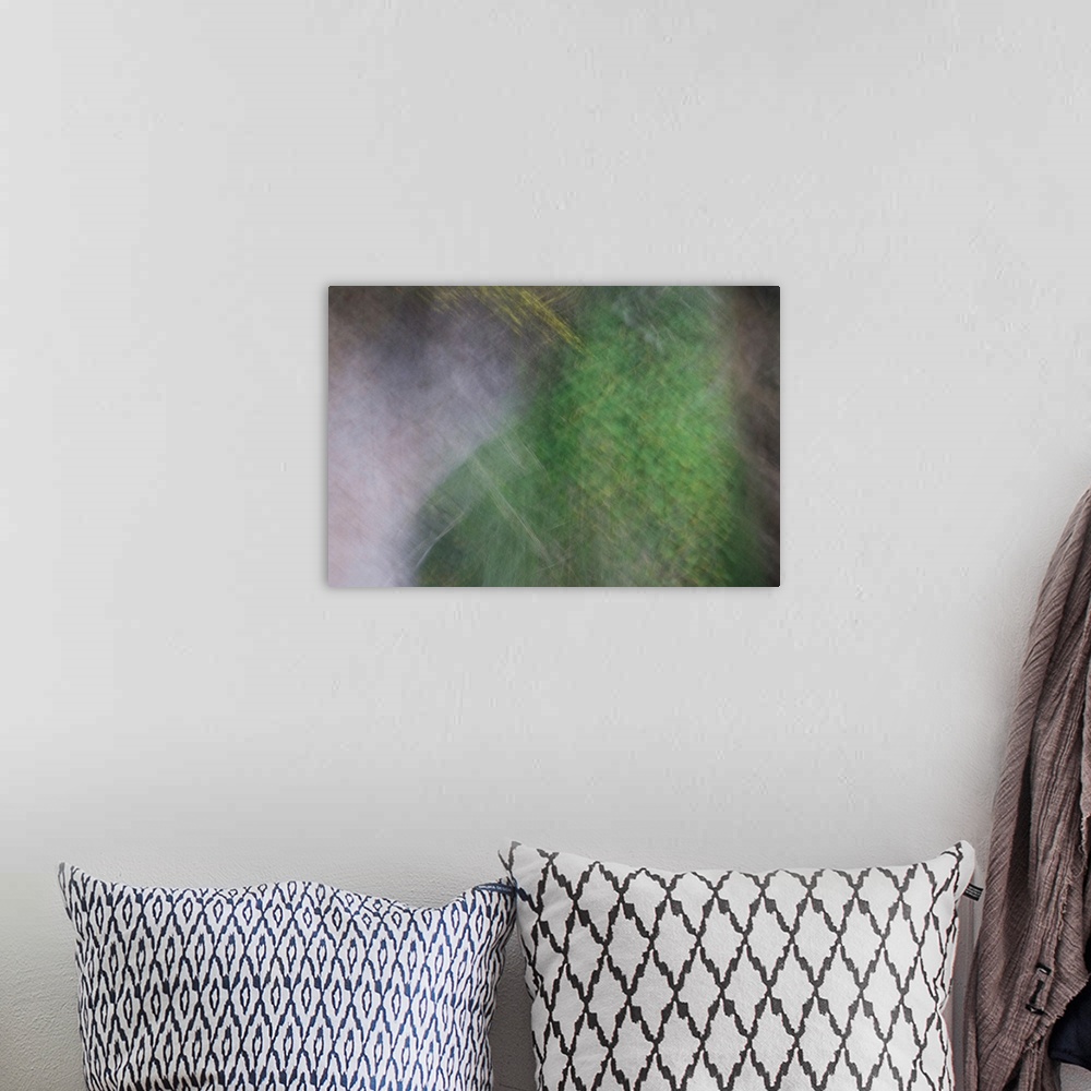 A bohemian room featuring Abstract photograph of a calm ambience of green.