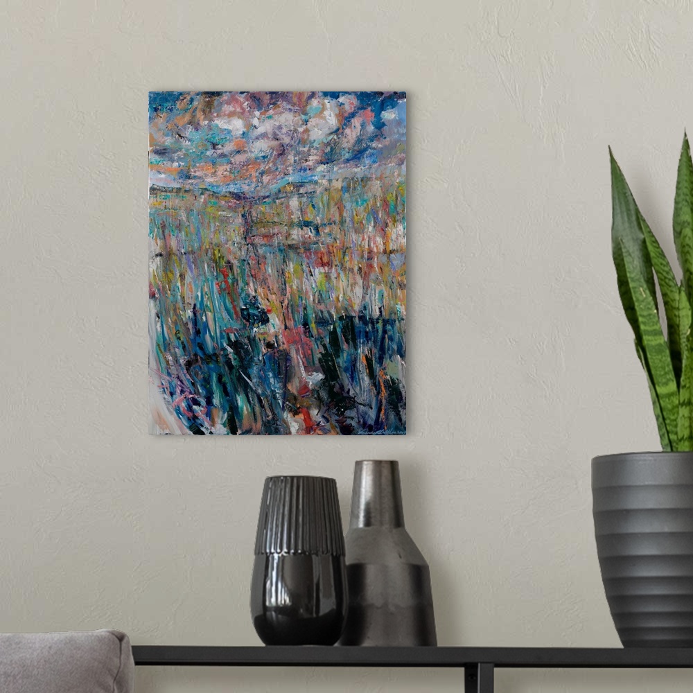 A modern room featuring An abstract landscape - in the search of a new love and relationship, it always brings one back t...