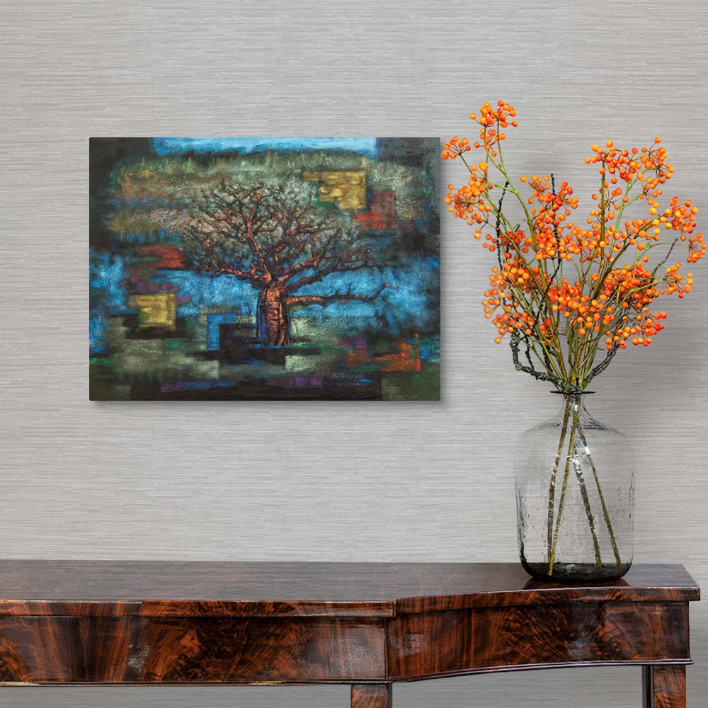 A traditional room featuring Painting, landscape, originally acrylic.