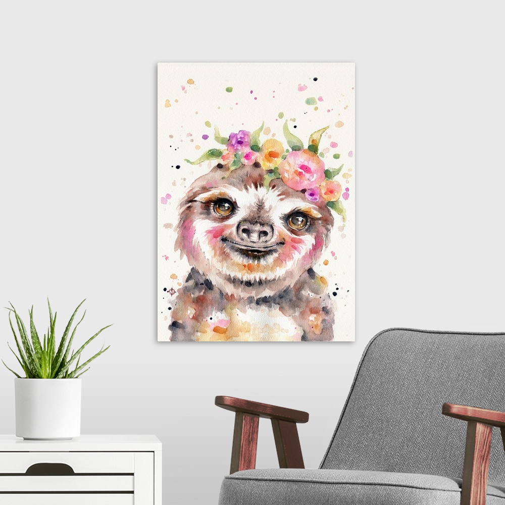 A modern room featuring Little Sloth