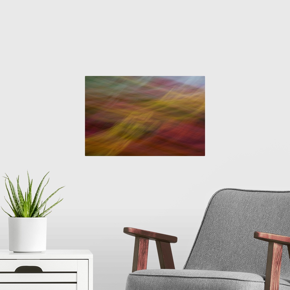 A modern room featuring Impressionist photograph of a garden with a soft appeal.
