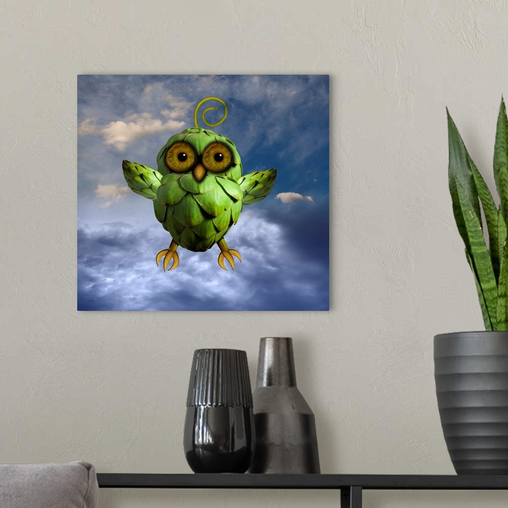 A modern room featuring Flying friendly owl.