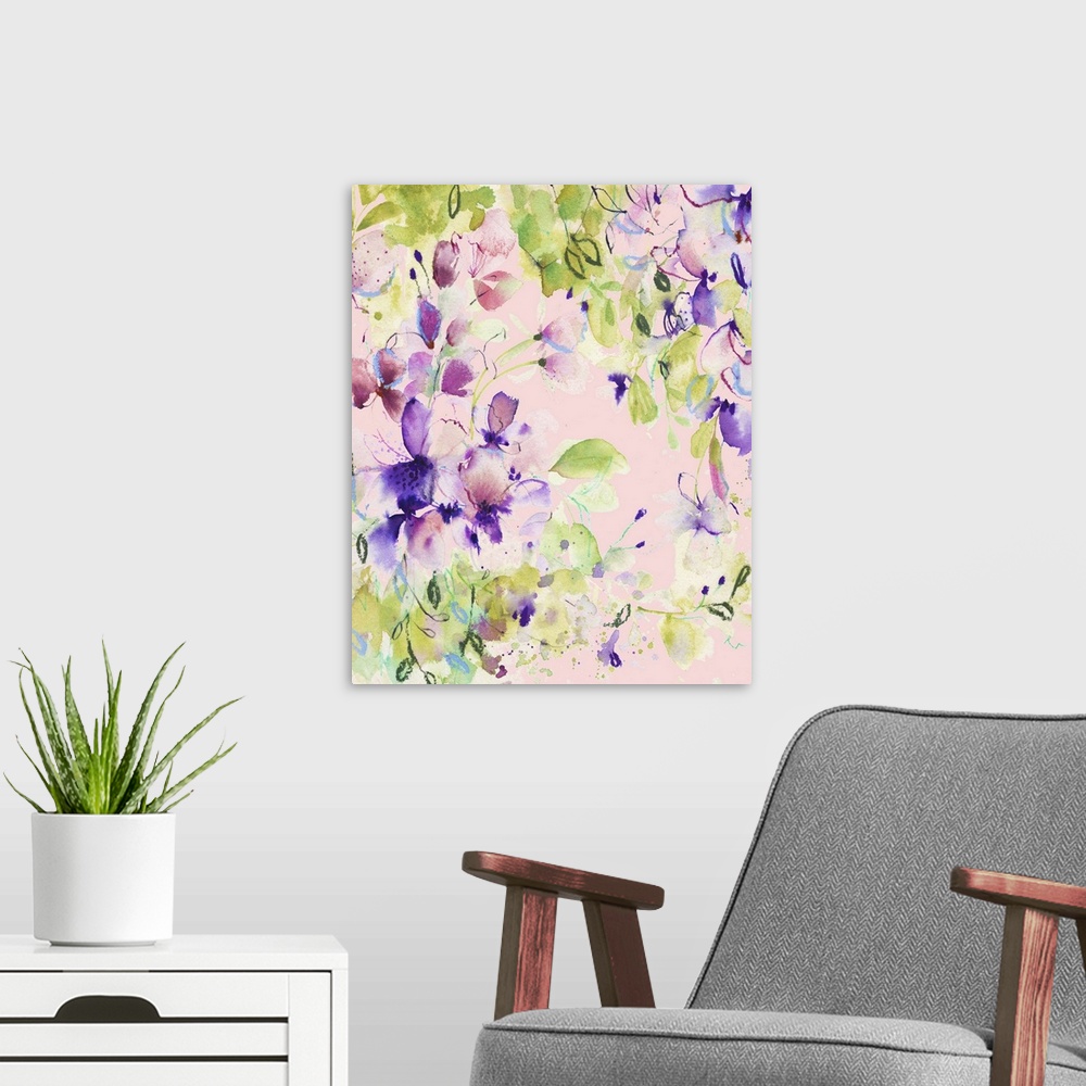 A modern room featuring This piece captures the essence of a floral jungle. The movement in the piecemmakes it feel alive...