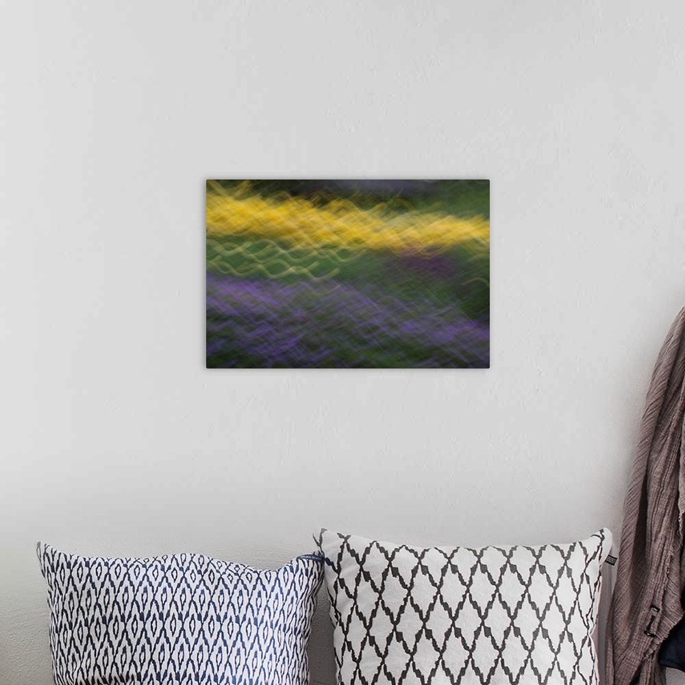 A bohemian room featuring Impressionist photograph that captures the essence of a spring blossom garden.