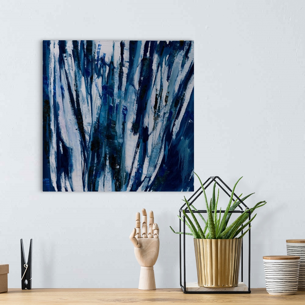 A bohemian room featuring An abstract inspired by landscapes of iced-over lakes; balancing the sleekness and smoothness of ...