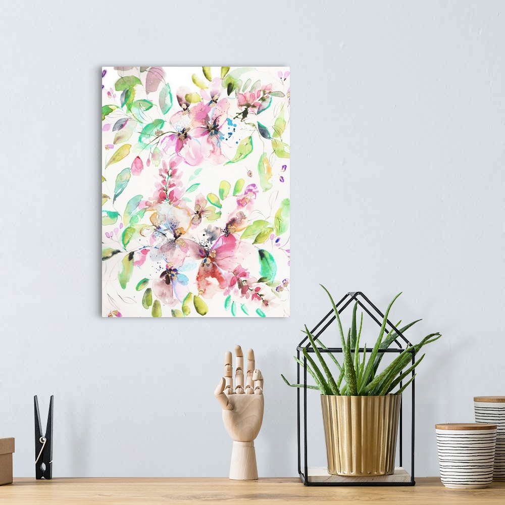 A bohemian room featuring Capturing the whispers between florals is what this painting does well. Itos soft, the movement i...