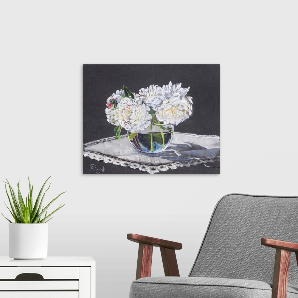 A modern room featuring White Peonies