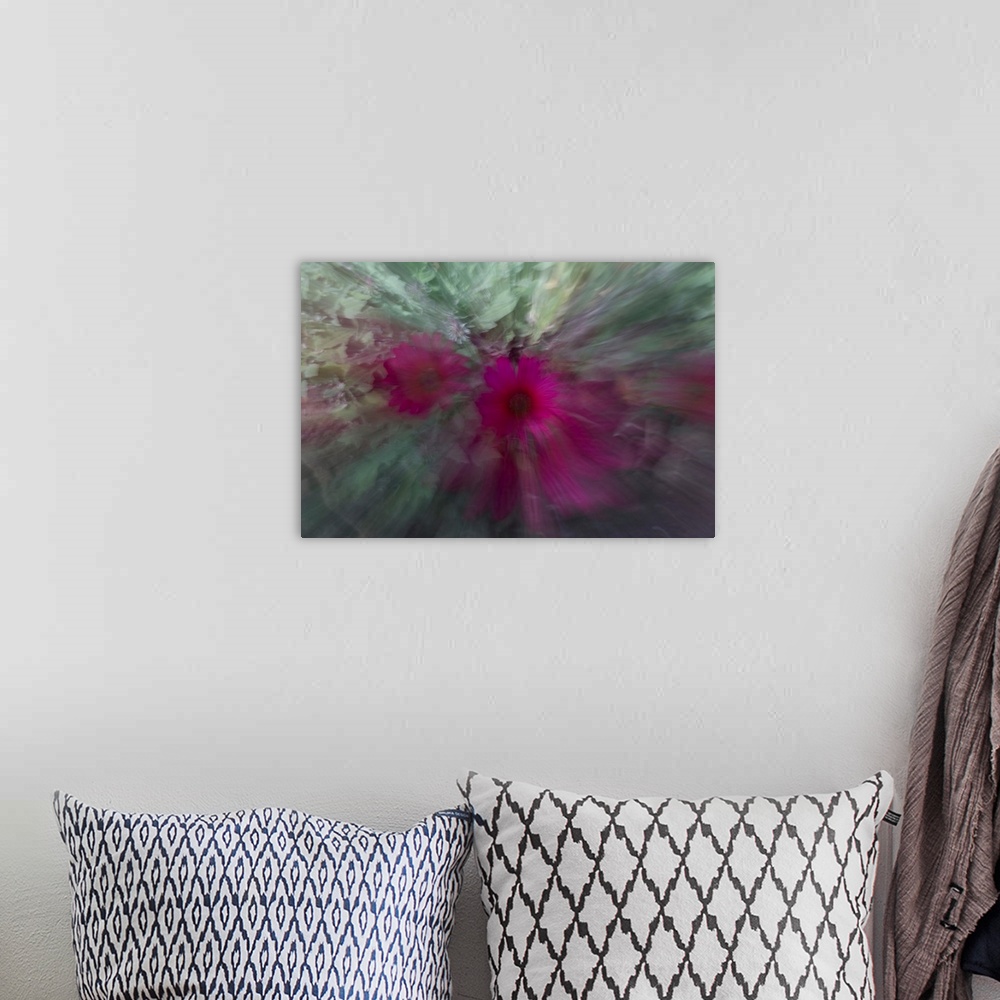 A bohemian room featuring Impressionist photograph of a flower with special effects.