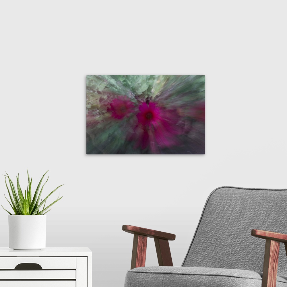 A modern room featuring Impressionist photograph of a flower with special effects.