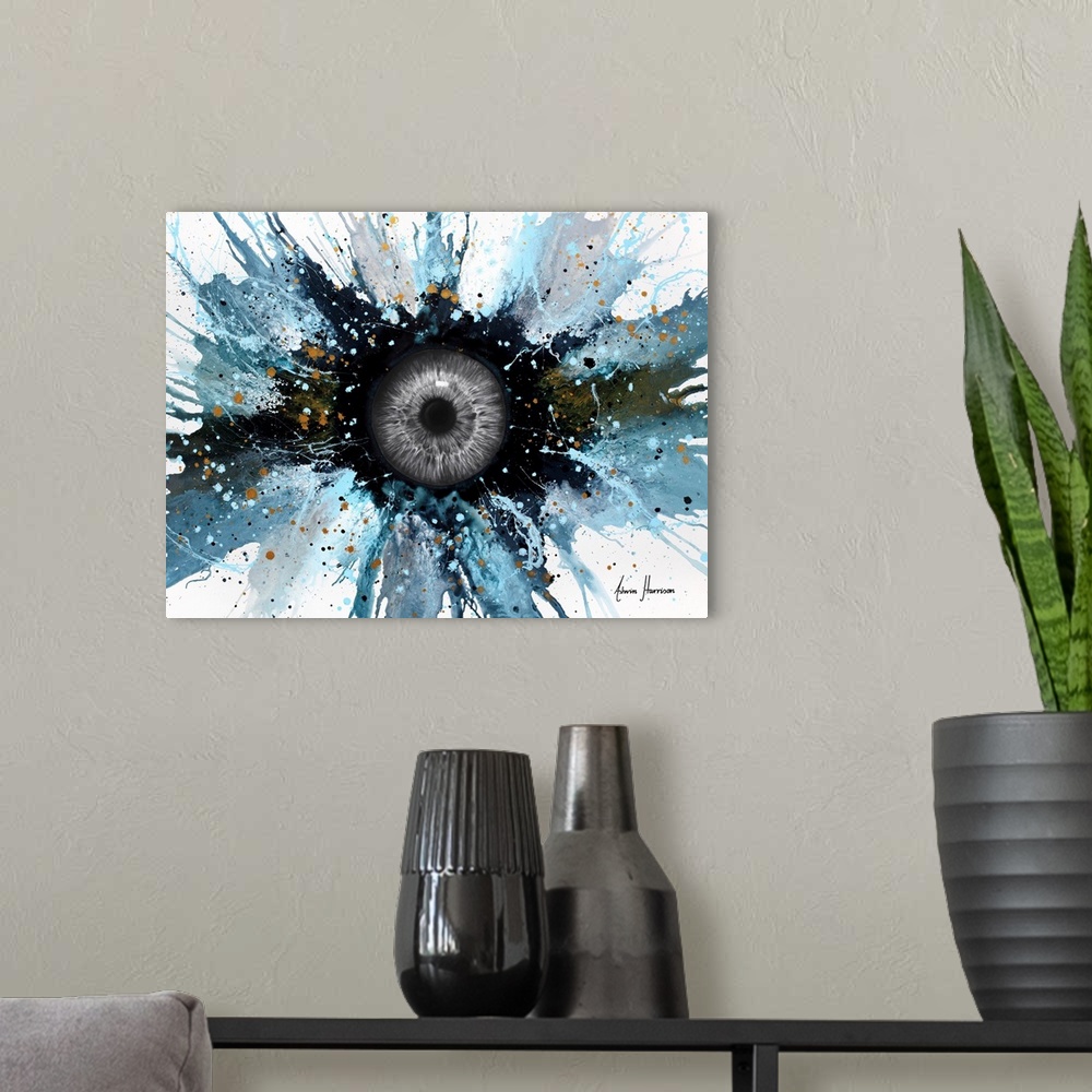 A modern room featuring Abstract Universe - Moon In The Eye
