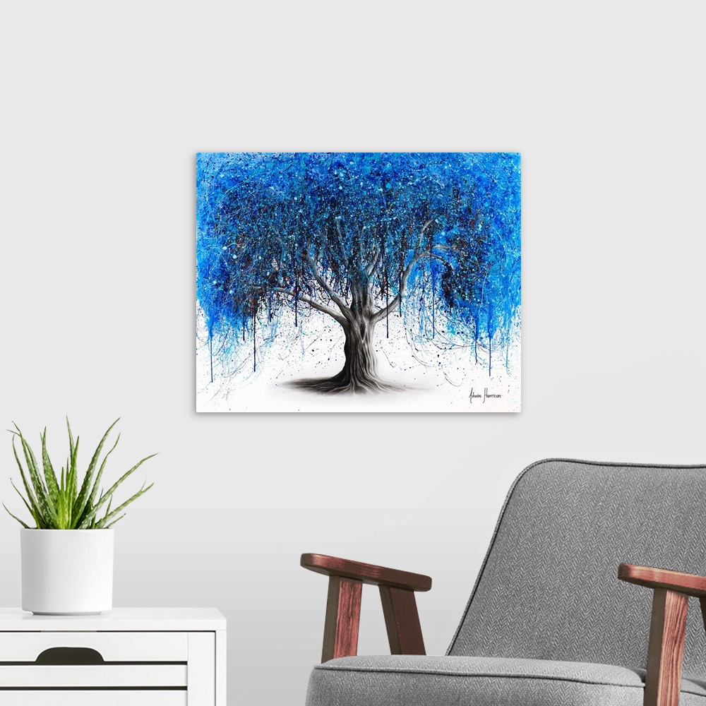 A modern room featuring Blue Midnight Tree