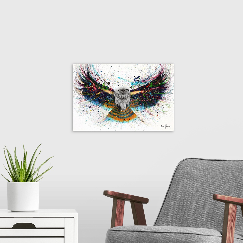 A modern room featuring Hypnotic Twilight Owl