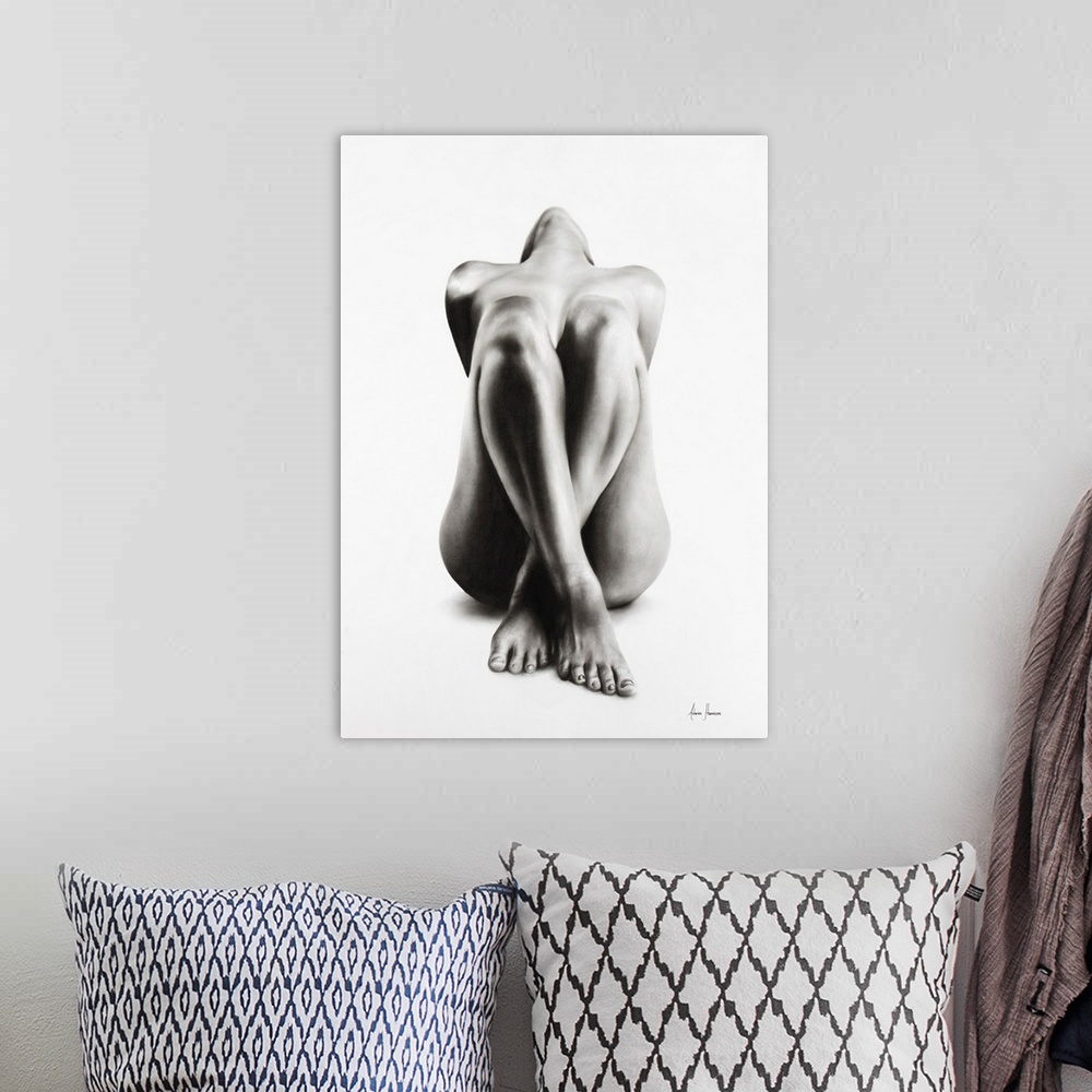 A bohemian room featuring Nude Woman Charcoal Study 63