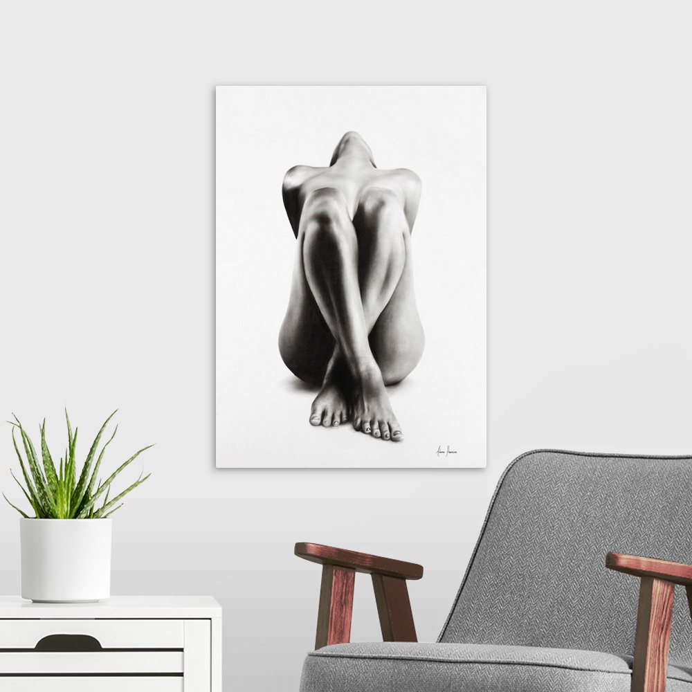 A modern room featuring Nude Woman Charcoal Study 63