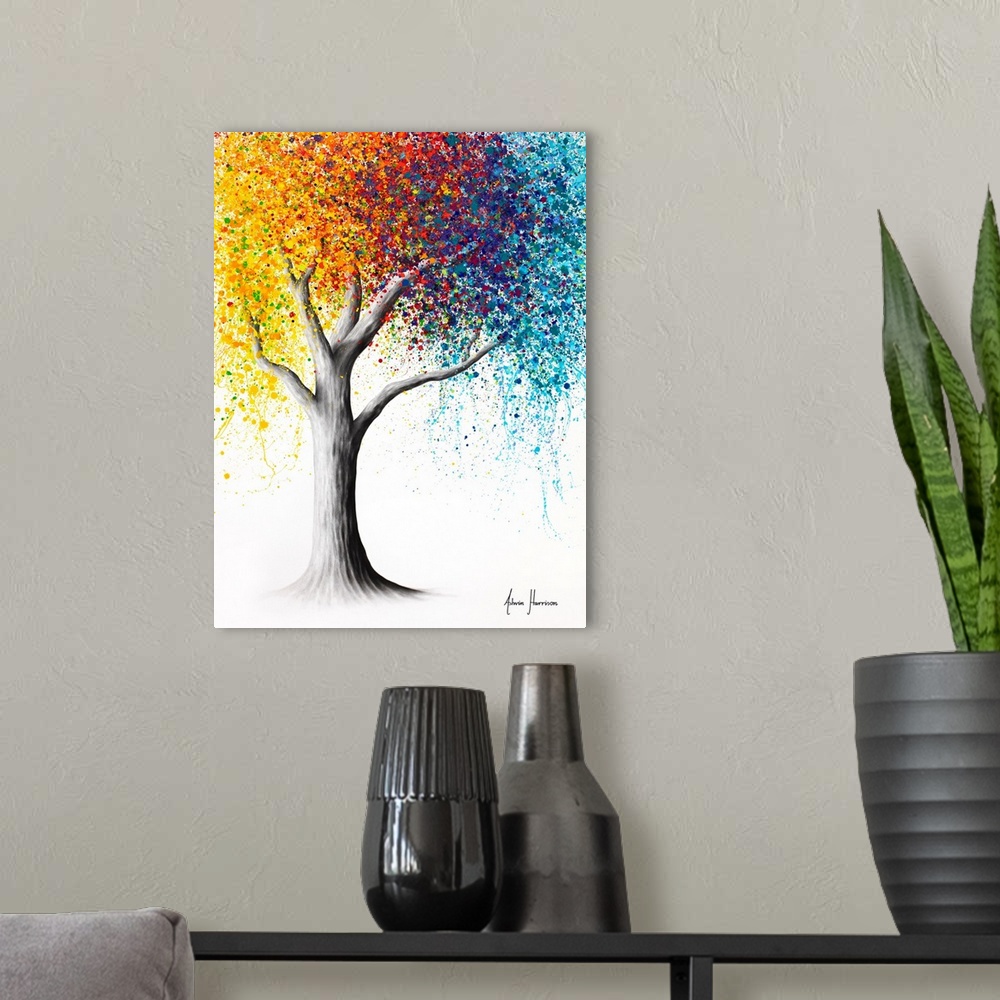 A modern room featuring Rainbow Rollicking Tree