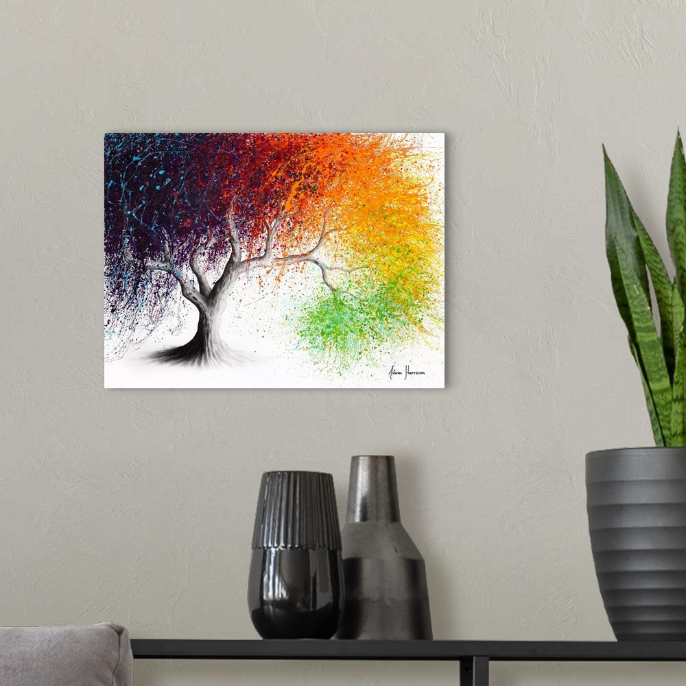 A modern room featuring Rainbow Seasons Tree