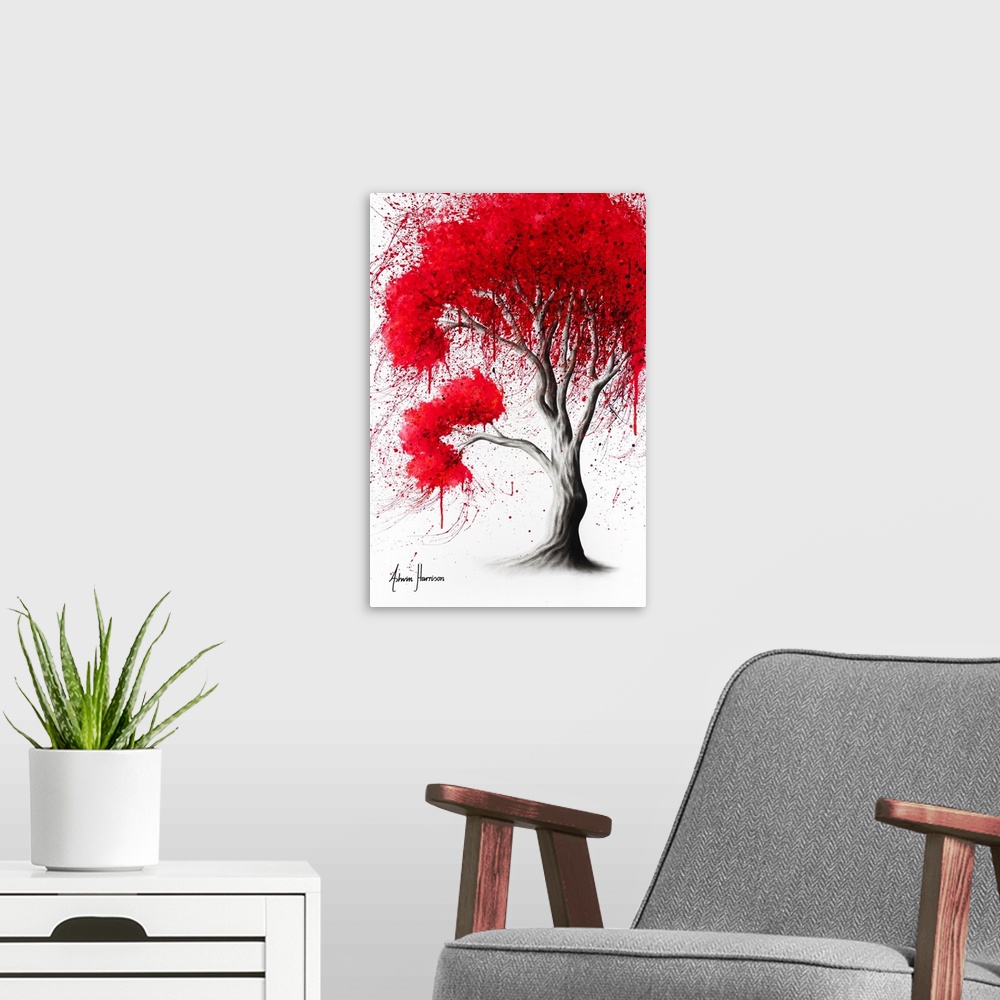 A modern room featuring Scarlet Fall Tree