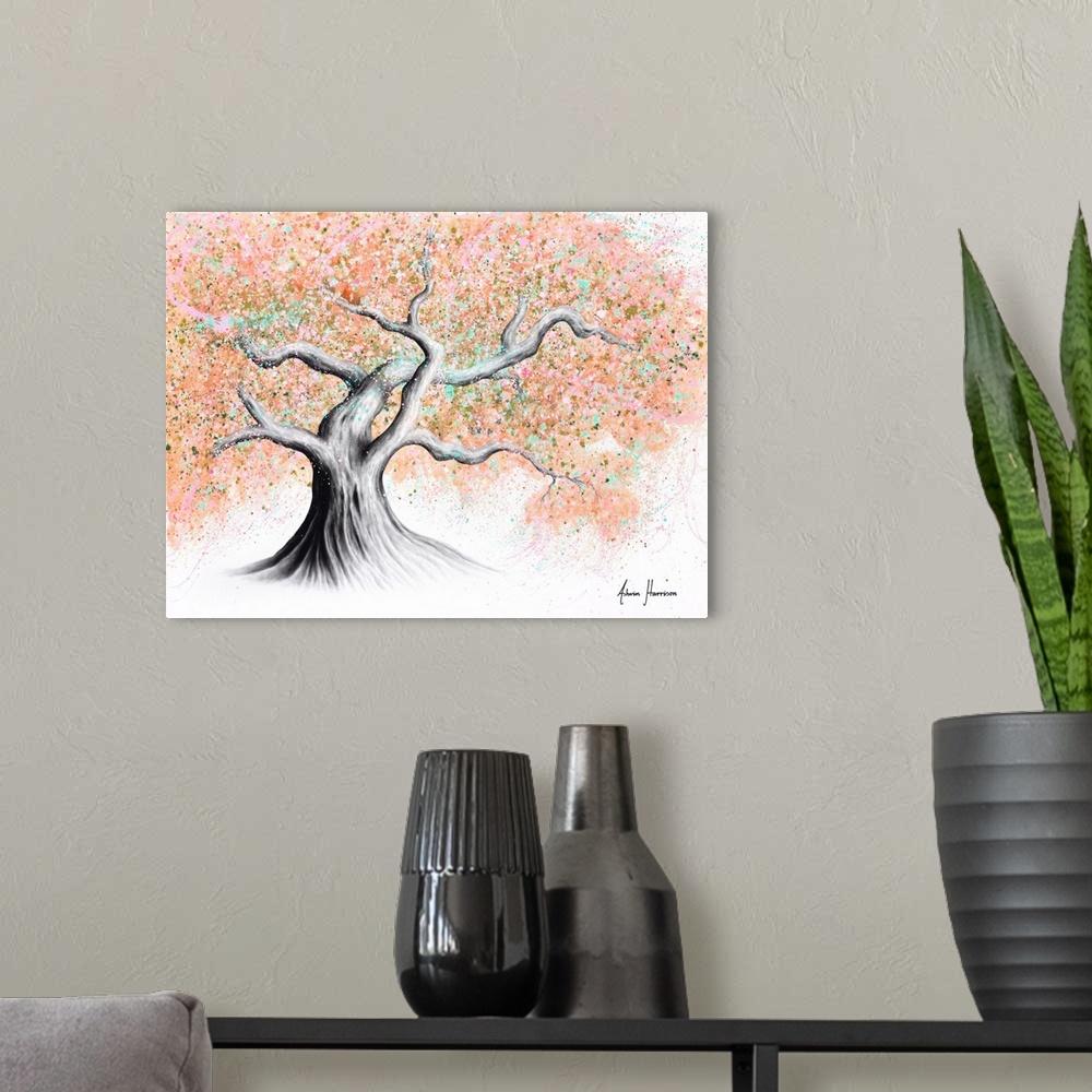 A modern room featuring Sunshine Peach Tree