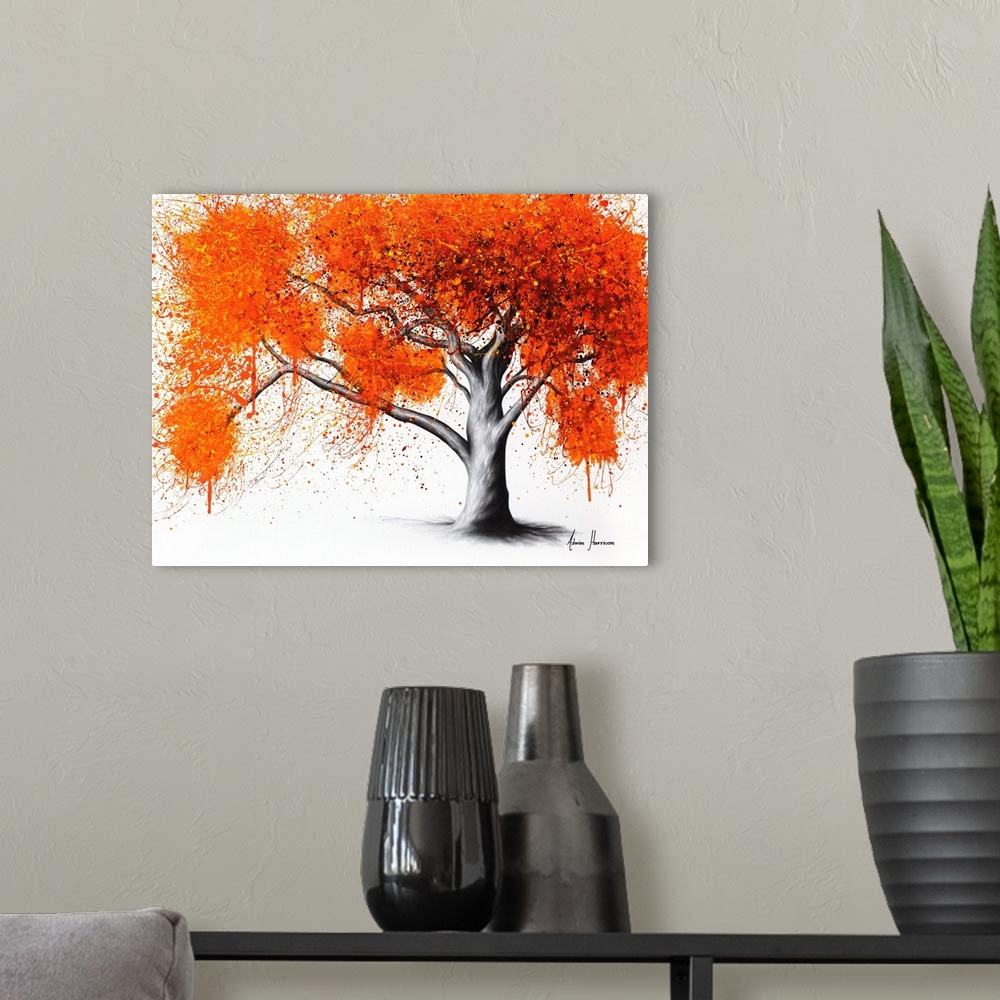 A modern room featuring The Autumn Flame Tree