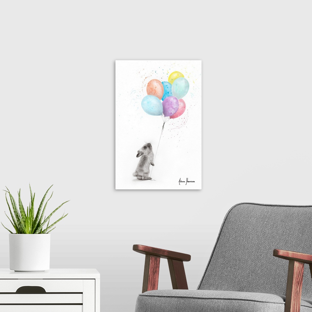 A modern room featuring The Bunny And The Balloons