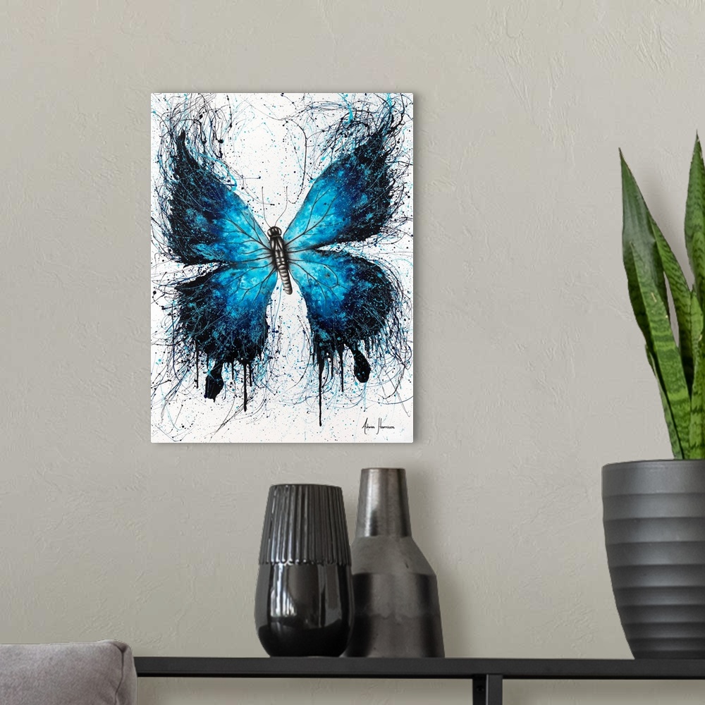 A modern room featuring The Butterfly Blue Wings