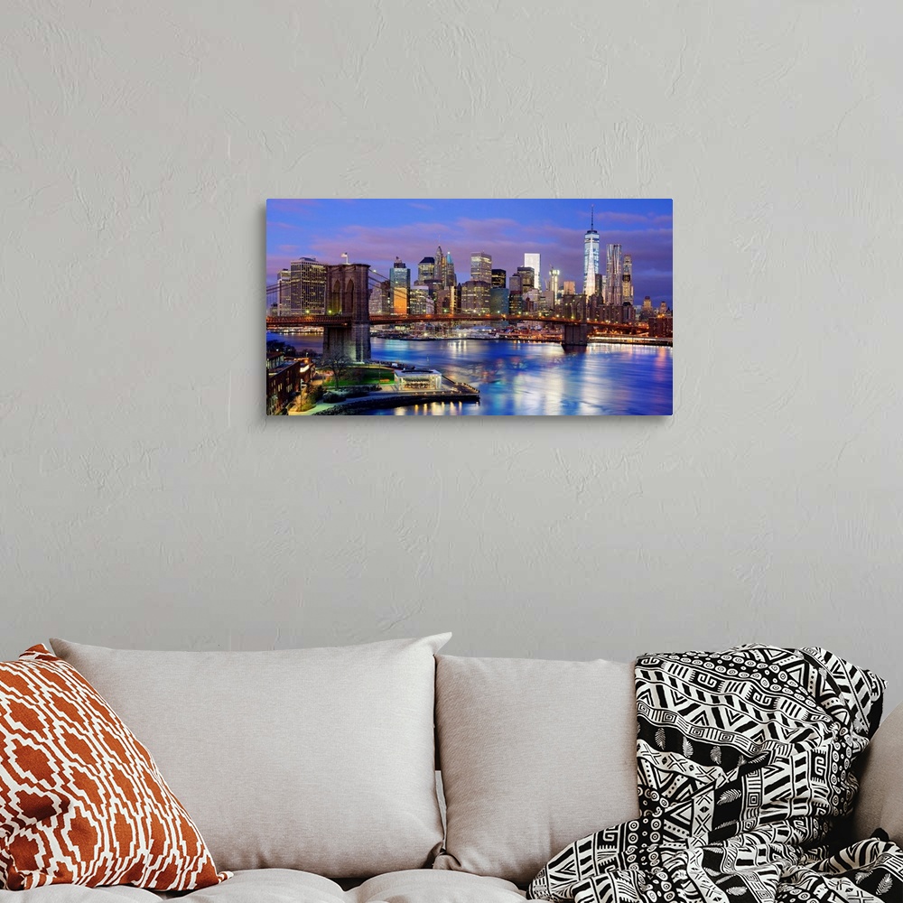 A bohemian room featuring Brooklyn Bridge And Lower Manhattan Panoramic View At Sunset
