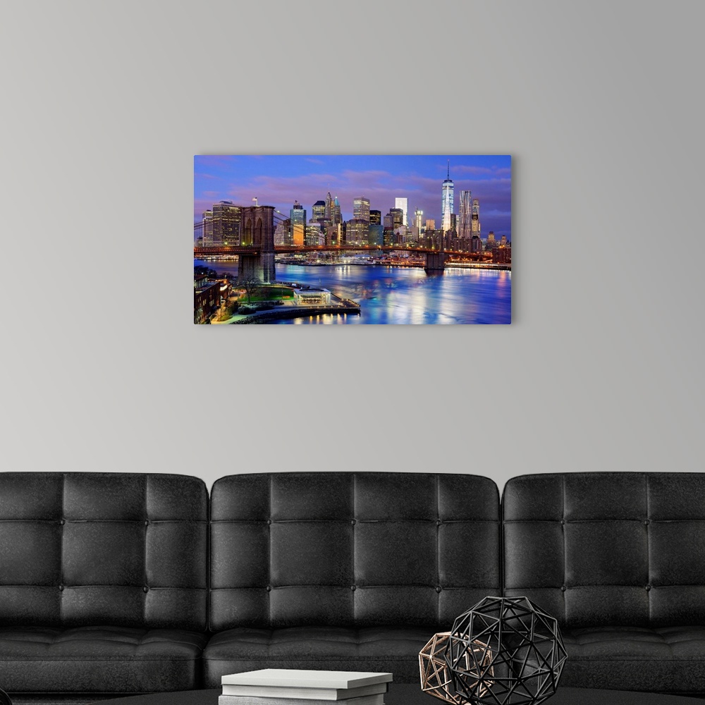 A modern room featuring Brooklyn Bridge And Lower Manhattan Panoramic View At Sunset