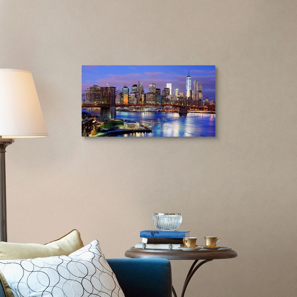 A traditional room featuring Brooklyn Bridge And Lower Manhattan Panoramic View At Sunset