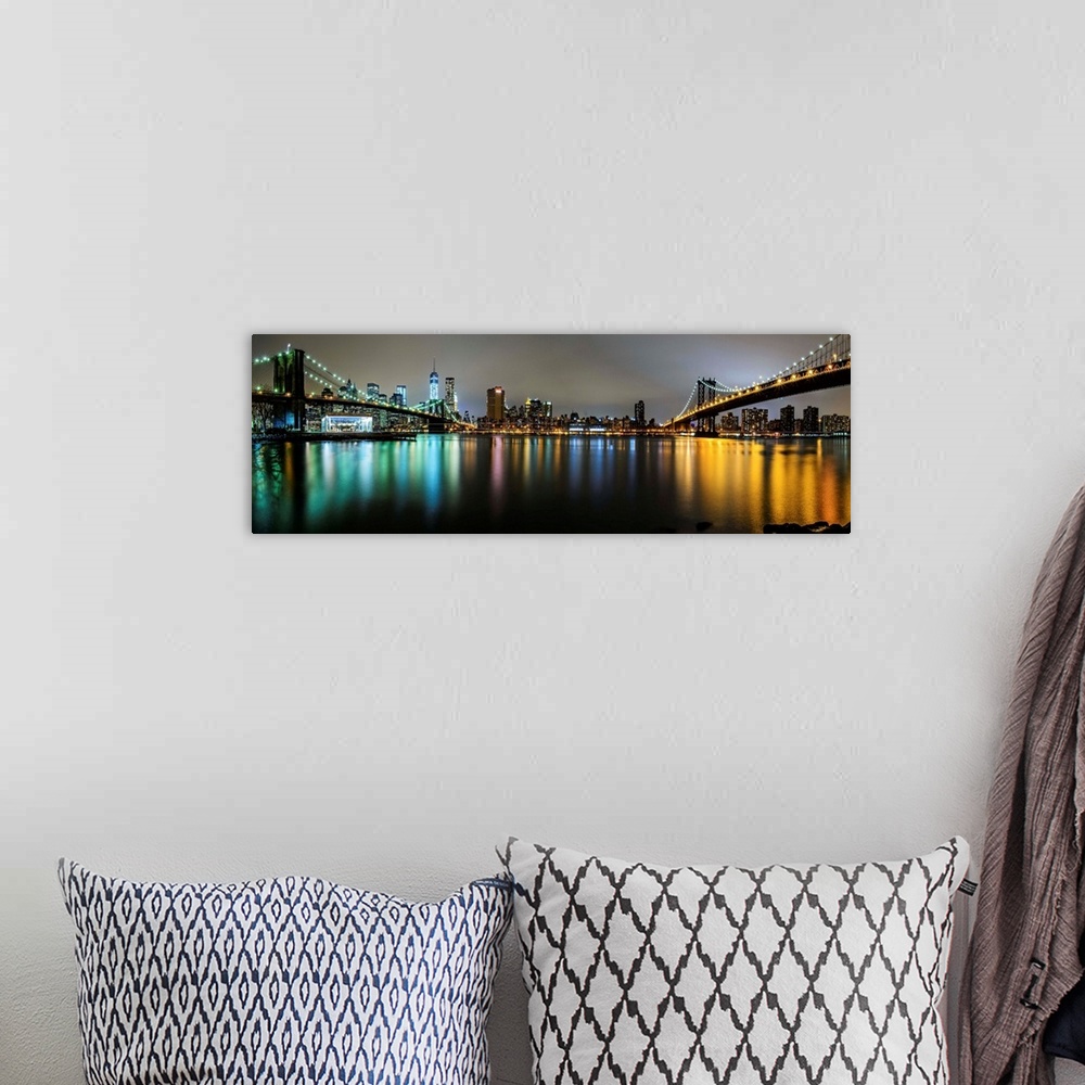 A bohemian room featuring Brooklyn Bridge And Manhattan Bridge Panoramic View