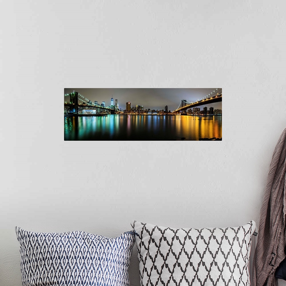 A bohemian room featuring Brooklyn Bridge And Manhattan Bridge Panoramic View