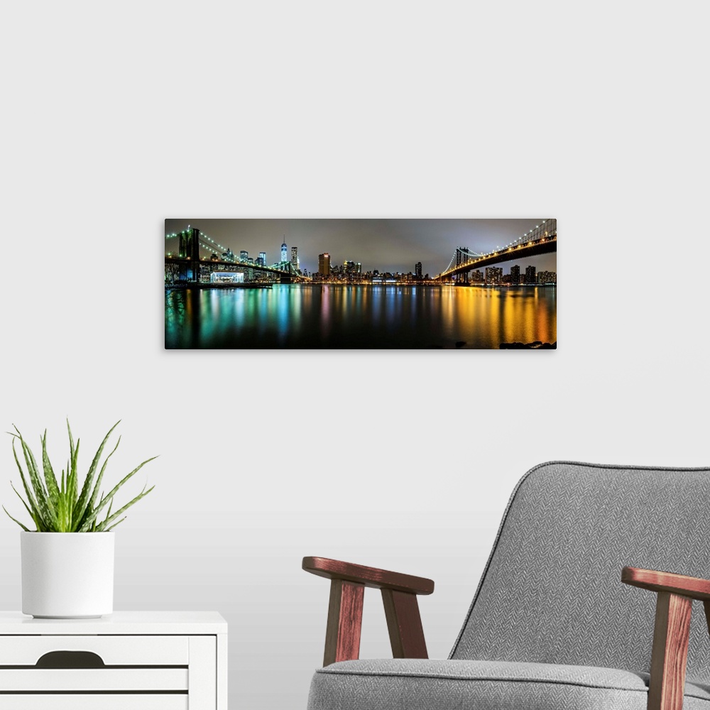 A modern room featuring Brooklyn Bridge And Manhattan Bridge Panoramic View