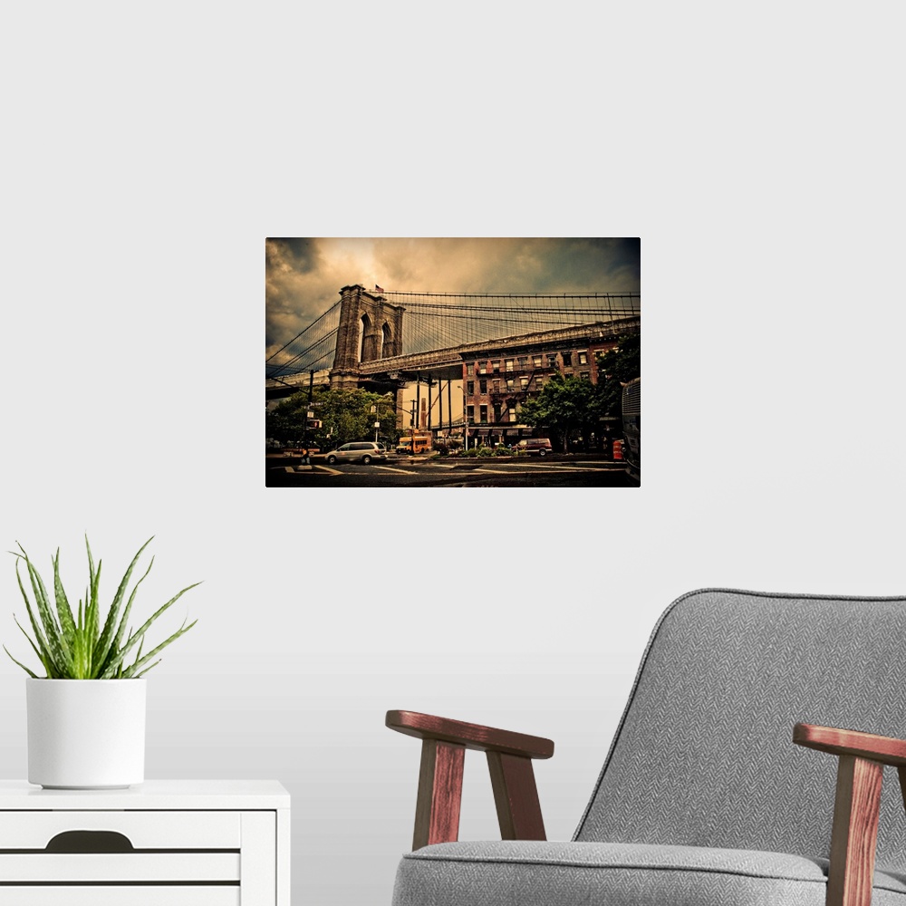 A modern room featuring Brooklyn Bridge And Old Building
