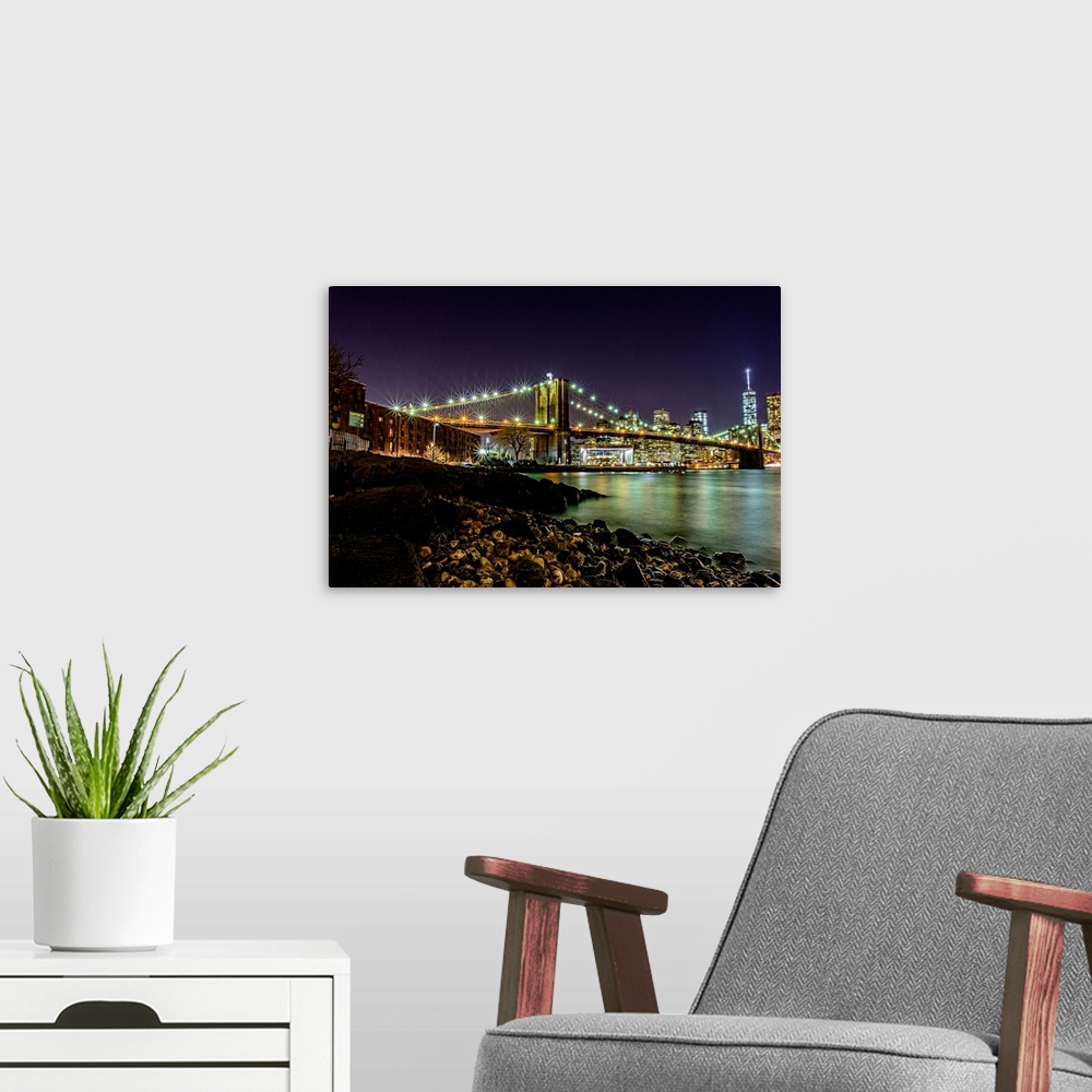 A modern room featuring Brooklyn Bridge At Night