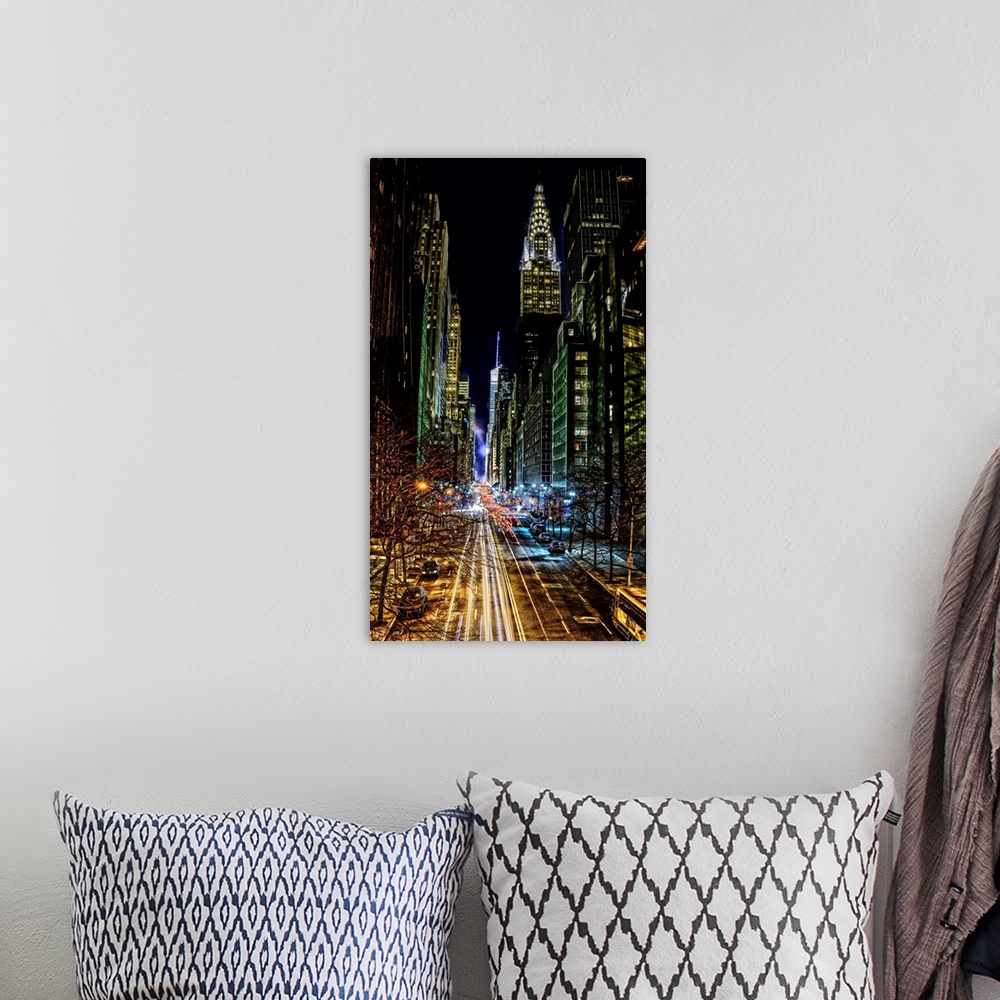 A bohemian room featuring Chrysler Building And 42nd Street At Night