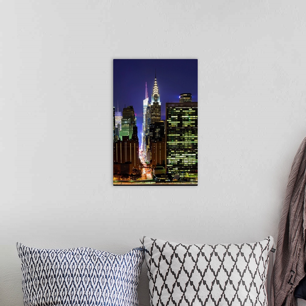 A bohemian room featuring Chrysler Building And UN At Night