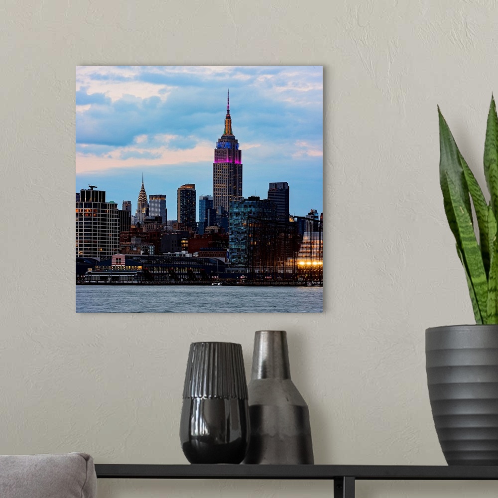 A modern room featuring Empire State Building And Chrysler Building
