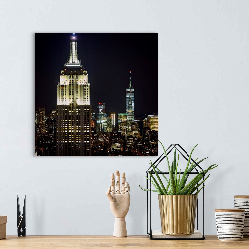 A bohemian room featuring Empire State Building And Freedom Tower At Night