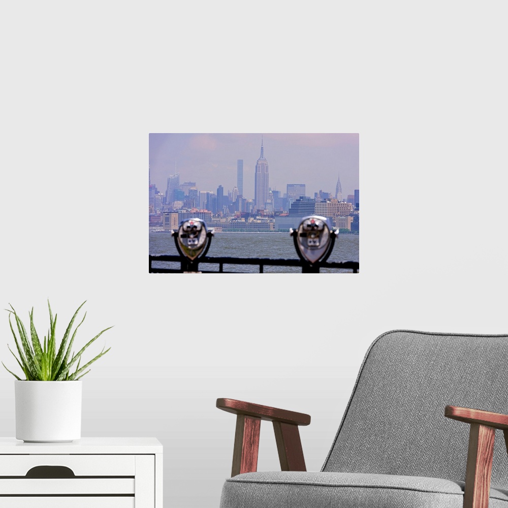 A modern room featuring Empire State Building And Manhattan View From Jersey