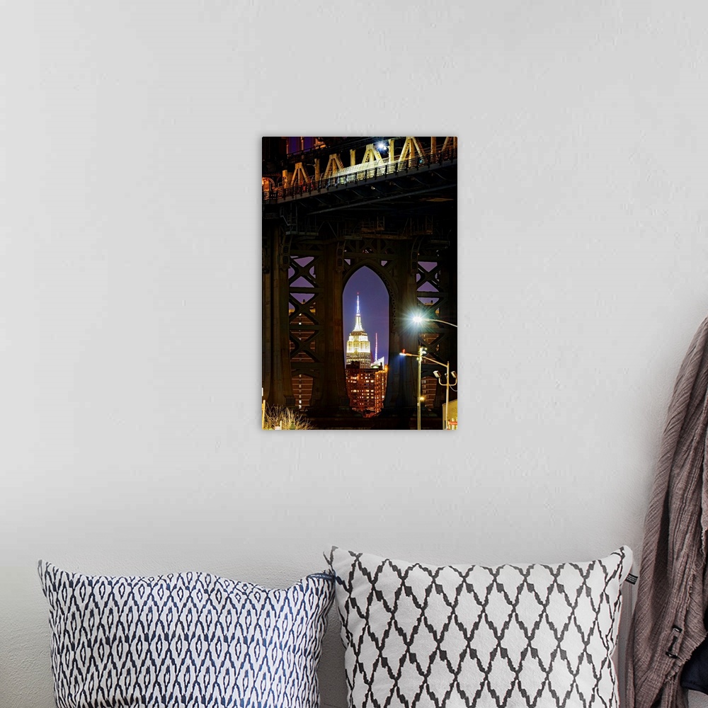 A bohemian room featuring Empire State Building Through Manhattan Bridge