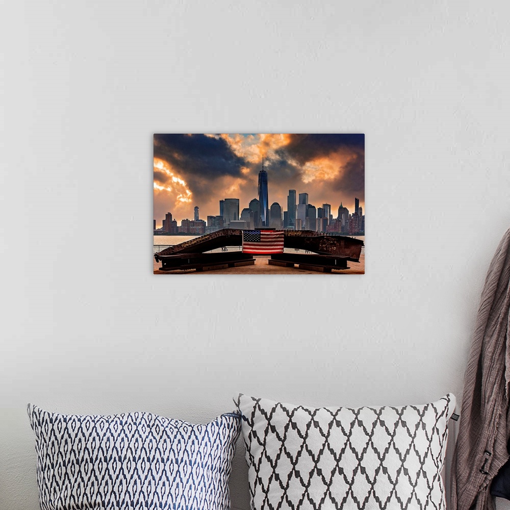A bohemian room featuring Freedom Tower And The Flag