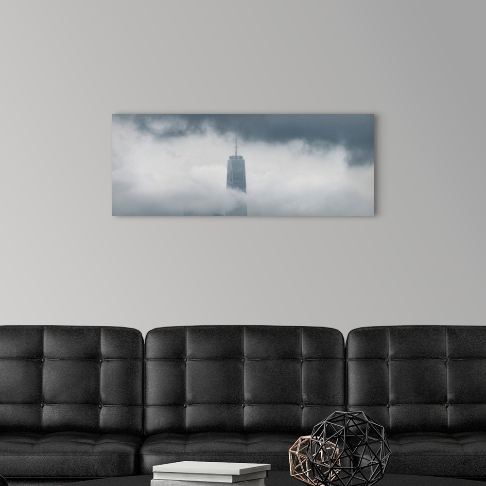 A modern room featuring Freedom Tower Panoramic View Among Clouds
