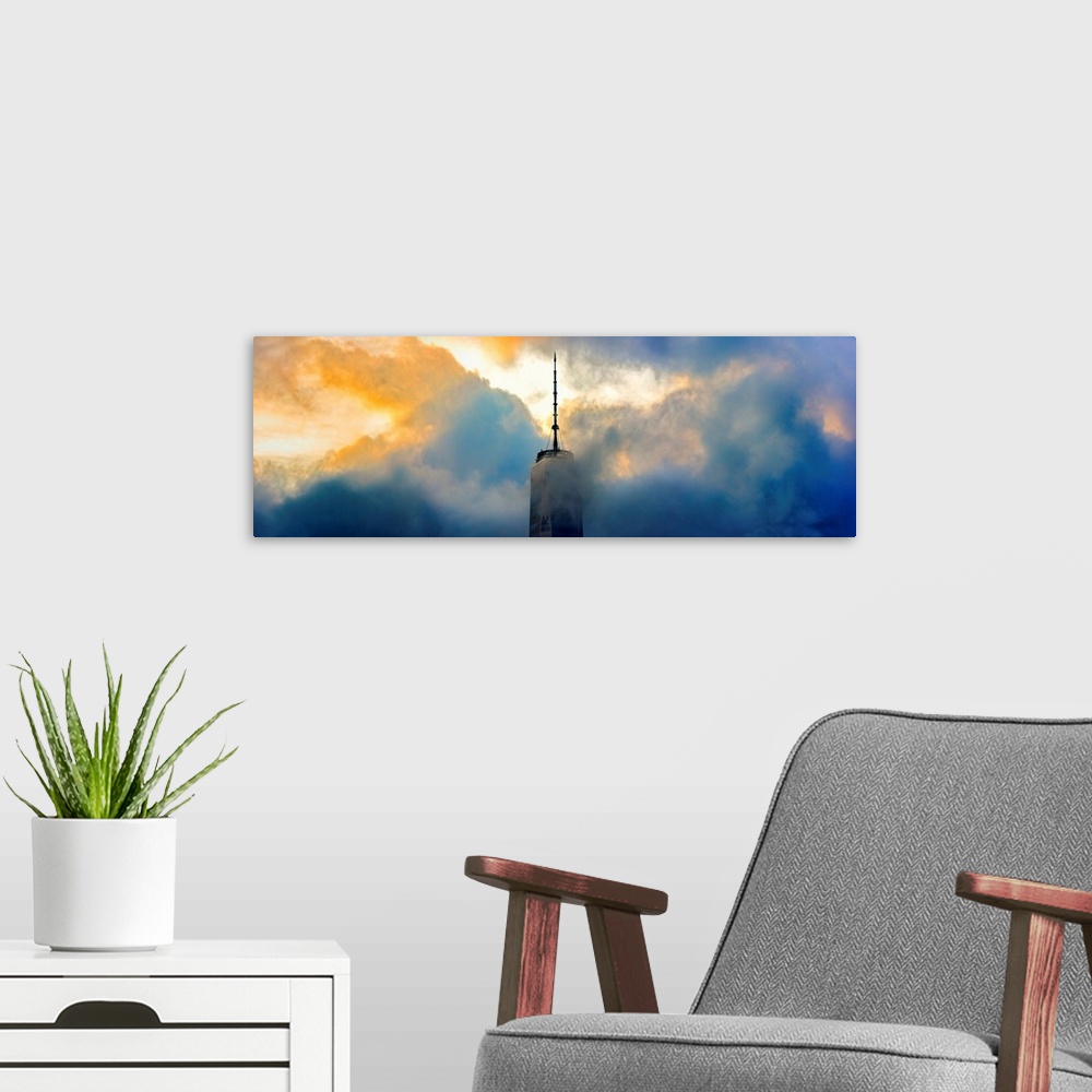 A modern room featuring Freedom Tower Panoramic View From Among Clouds