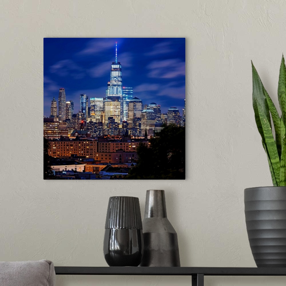 A modern room featuring Freedom Tower View At Night