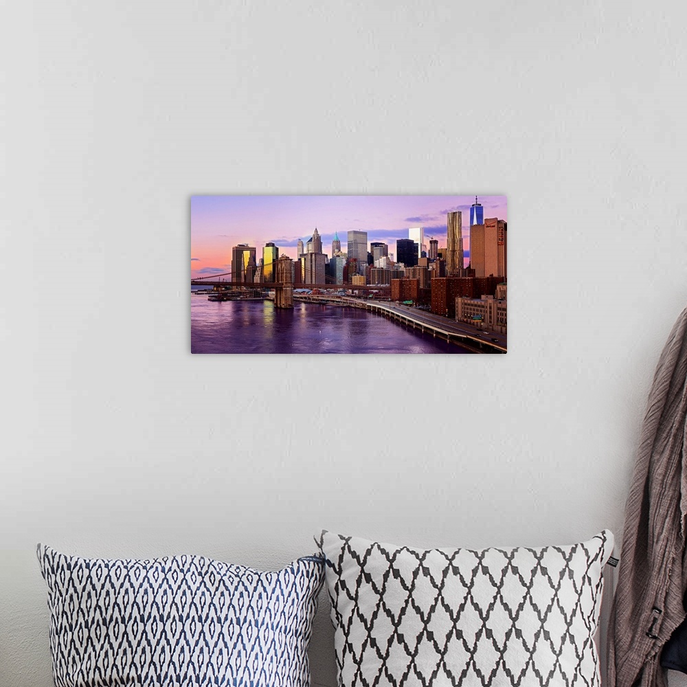 A bohemian room featuring Lower Manhattan And Brooklyn Bridge Panoramic View