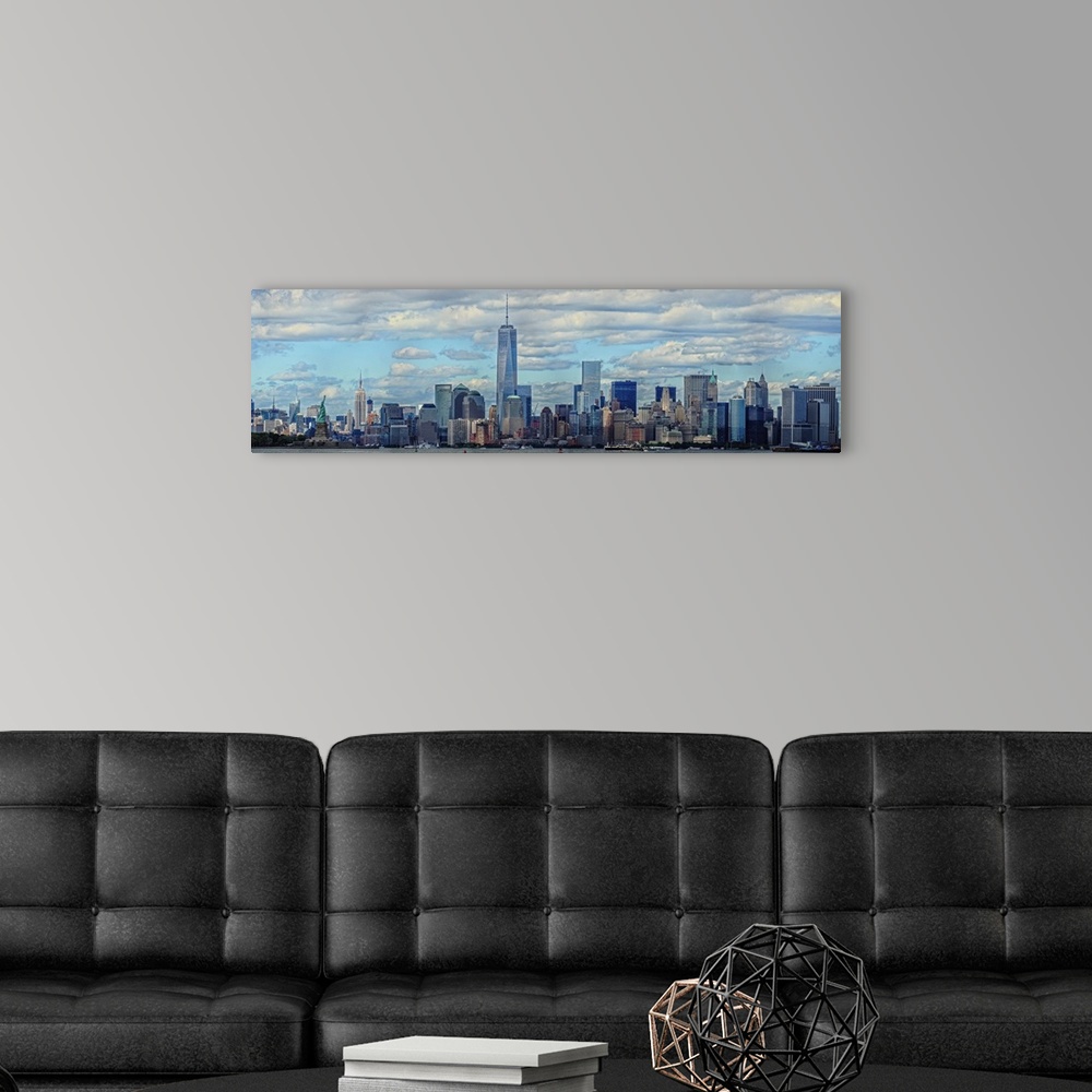 A modern room featuring Lower Manhattan Panaromic View With Empire State Building