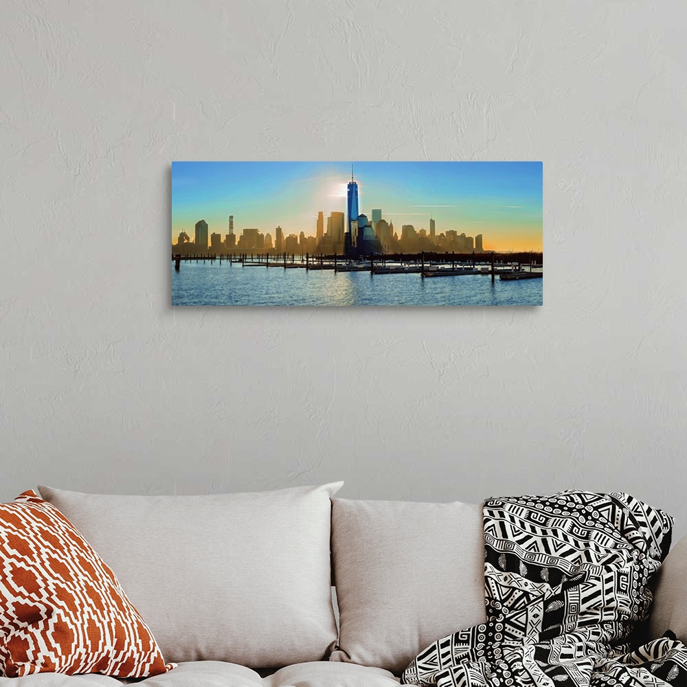 A bohemian room featuring Lower Manhattan Panoramic View At Sunrise