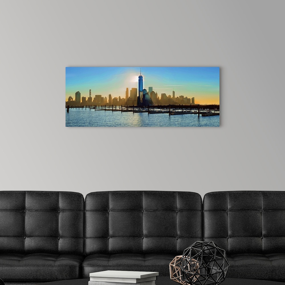 A modern room featuring Lower Manhattan Panoramic View At Sunrise