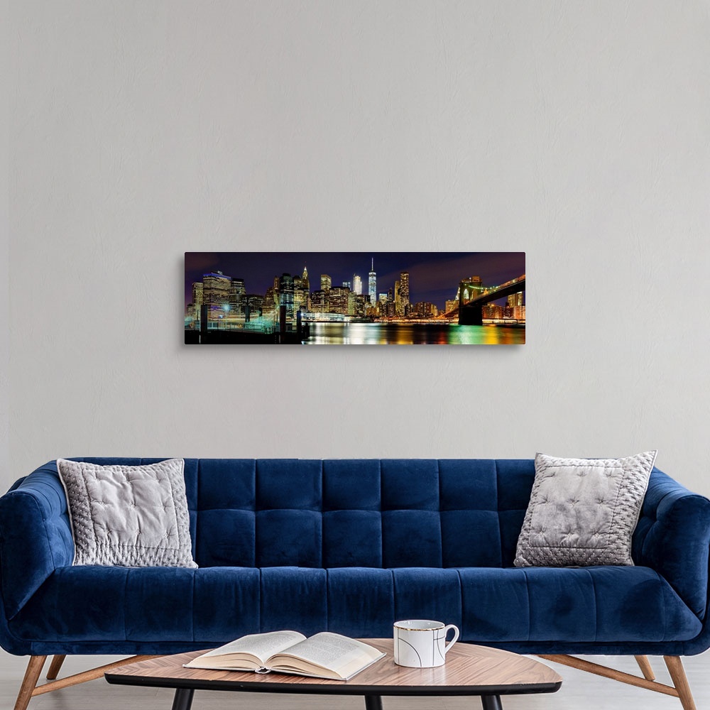 A modern room featuring Lower Manhattan Panoramic View From Brooklyn Bridge Park