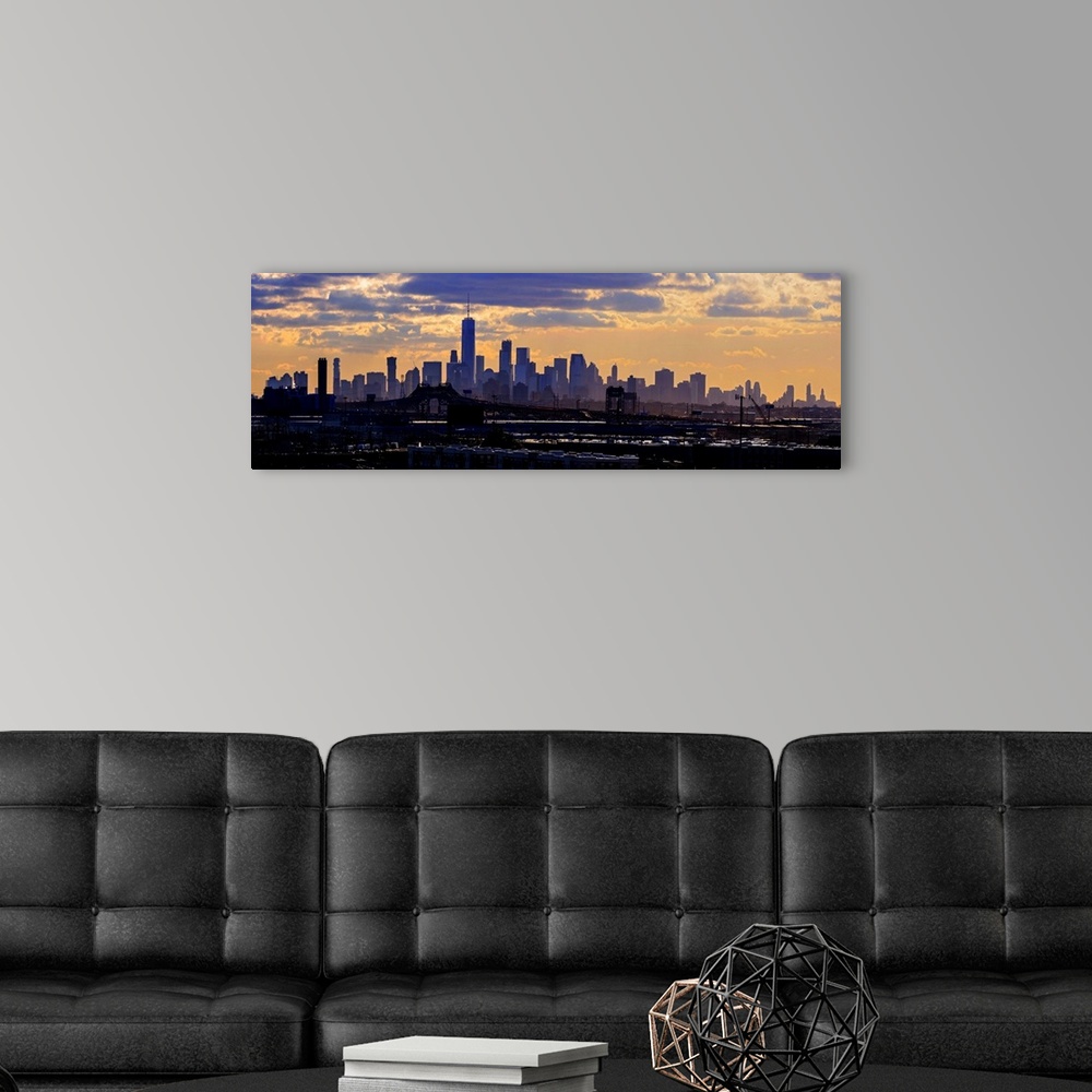 A modern room featuring Lower Manhattan Panoramic View From New Jersey