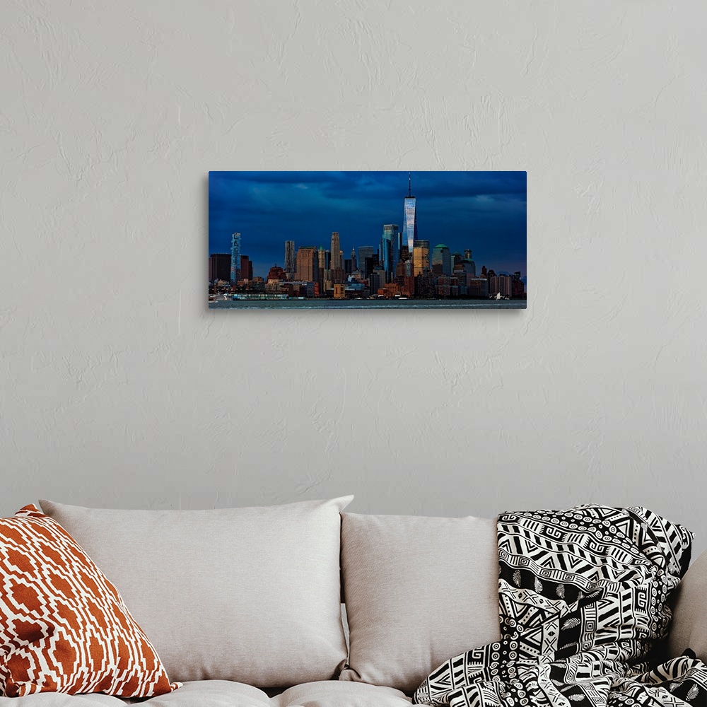 A bohemian room featuring Lower Manhattan Panoramic View From New Jersey At Sunset
